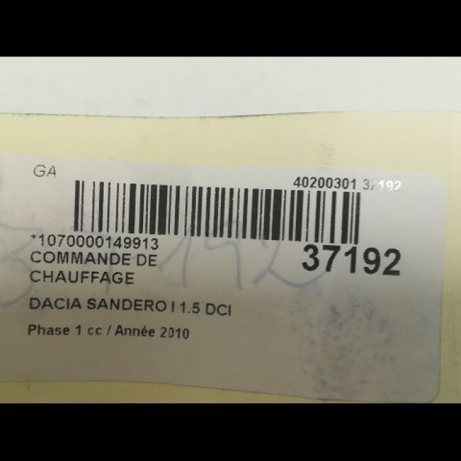 Commande de chauffage occasion DACIA SANDERO I Phase 1 06-2008->10-2012 1.5 DCI 70ch 6001551698 3