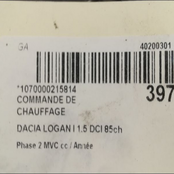 Commande de chauffage occasion DACIA LOGAN I Phase 2 MVC 10-2008->01-2013 1.5 DCI 85ch 6001551698 3