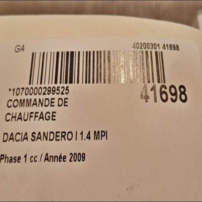 Commande de chauffage occasion DACIA SANDERO I Phase 1 06-2008->10-2012 1.4 MPI 75ch 6001551698 3