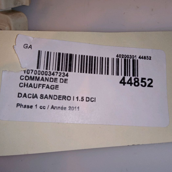 Commande de chauffage occasion DACIA SANDERO I Phase 1 06-2008->10-2012 1.5 DCI 75ch 6001551698 4