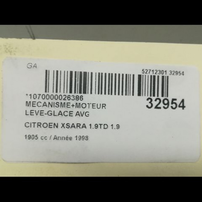 Mecanisme+moteur leve-glace avg occasion CITROEN XSARA Phase 1 02-1998->09-2000 1.9 TD 9221H4 4
