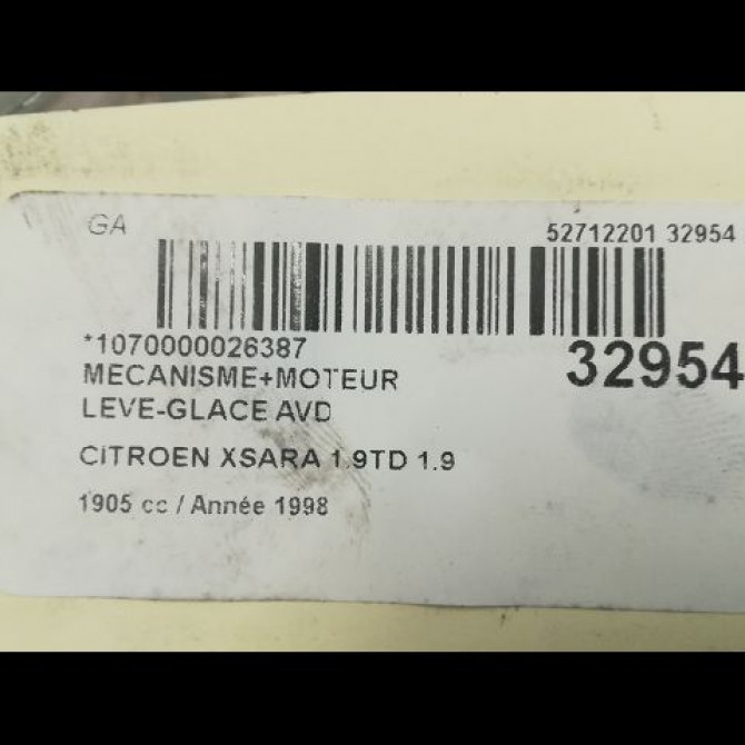 Mecanisme + moteur lève-glace avant droit occasion CITROEN XSARA Phase 1 02-1998->09-2000 1.9 TD 9222H2 4