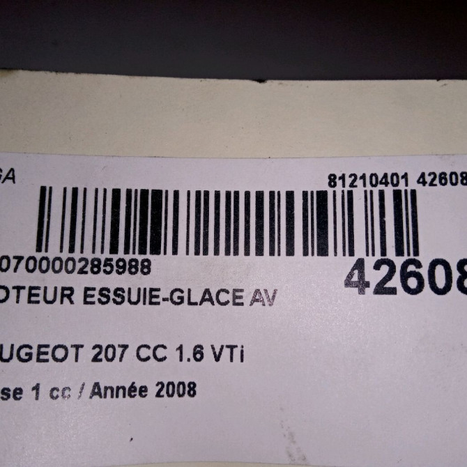 Moteur essuie-glace avant occasion PEUGEOT 207 CC Phase 1 03-2007->... 1.6 VTi 120ch 6405KK 3
