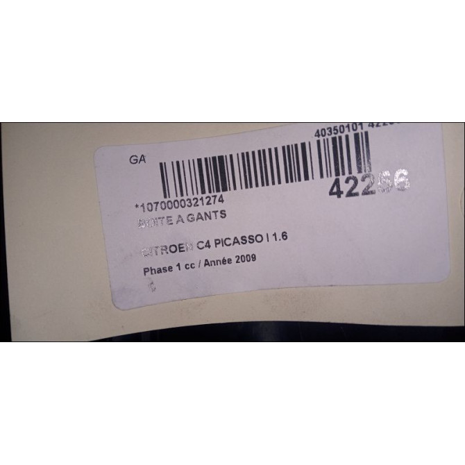 Boite à gants occasion CITROEN C4 PICASSO I Phase 1 01-2007->10-2013 1.6 HDi 16v 110ch 8218FF 5