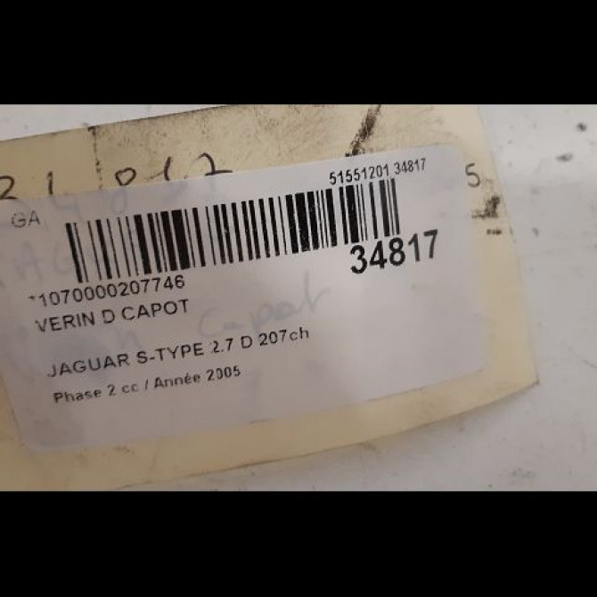 Verin d capot occasion JAGUAR S-TYPE Phase 2 01-2002->12-2007 2.7 D 207ch 2