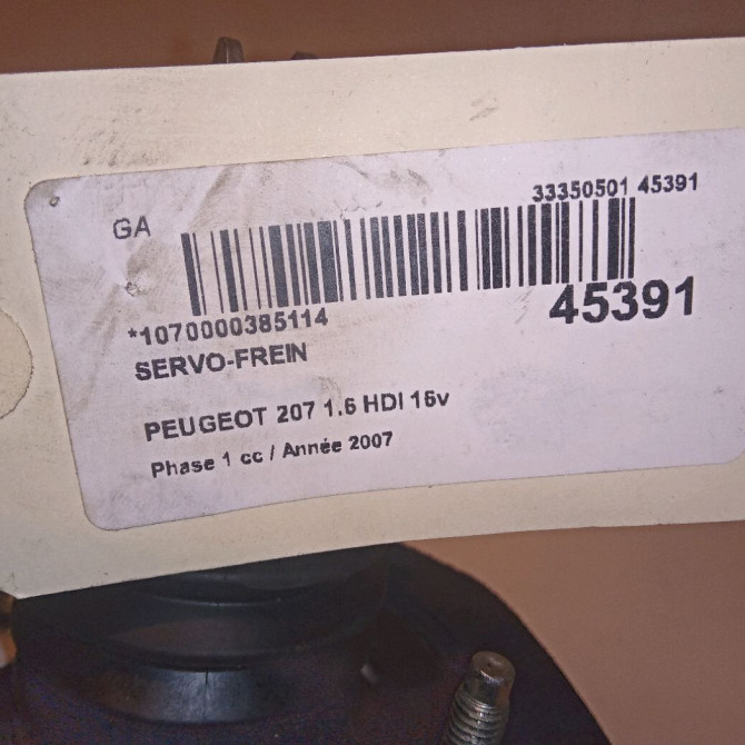 Servo-frein occasion PEUGEOT 207 Phase 1 04-2006->06-2013 1.6 HDI 16v 110ch 4535W3 4