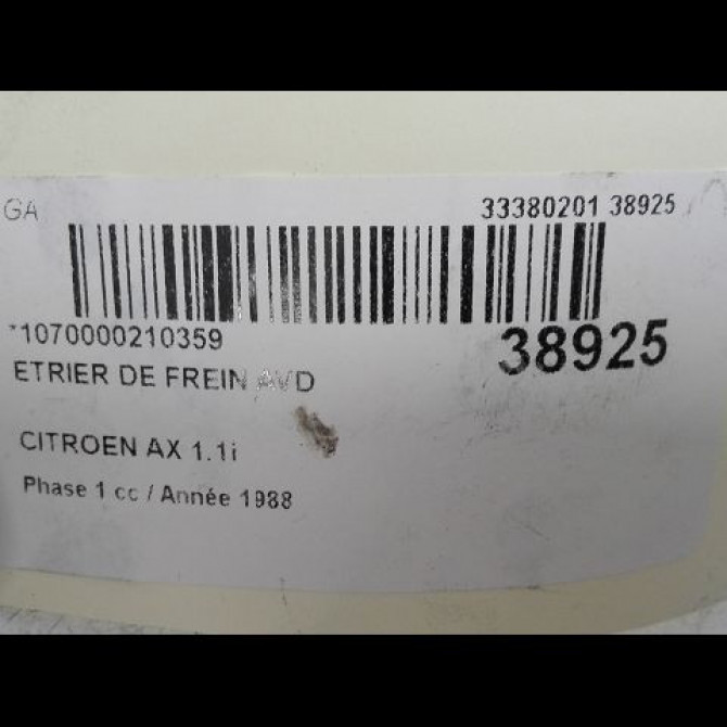 Etrier de frein avant droit occasion CITROEN AX Phase 1 01-1987->06-1991 1.1i 3