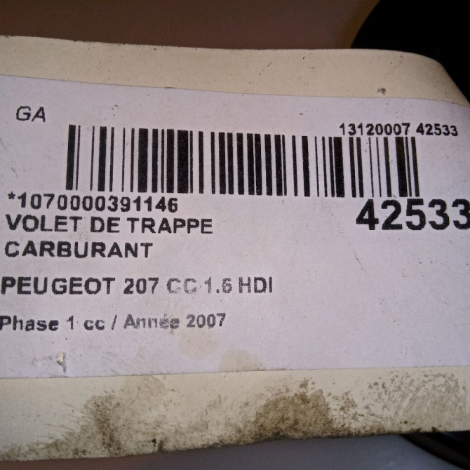Volet de trappe carburant occasion PEUGEOT 207 CC Phase 1 03-2007->... 1.6 HDI 112ch 1517E6 4