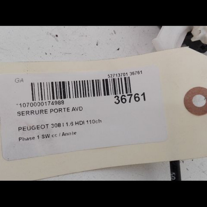 Serrure porte avd occasion PEUGEOT 308 I Phase 1 SW 05-2008->03-2011 1.6 HDI 110ch 9800616580 4