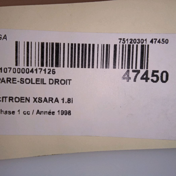 Pare-soleil droit occasion CITROEN XSARA Phase 1 02-1998->09-2000 1.8i 8143EQ 4