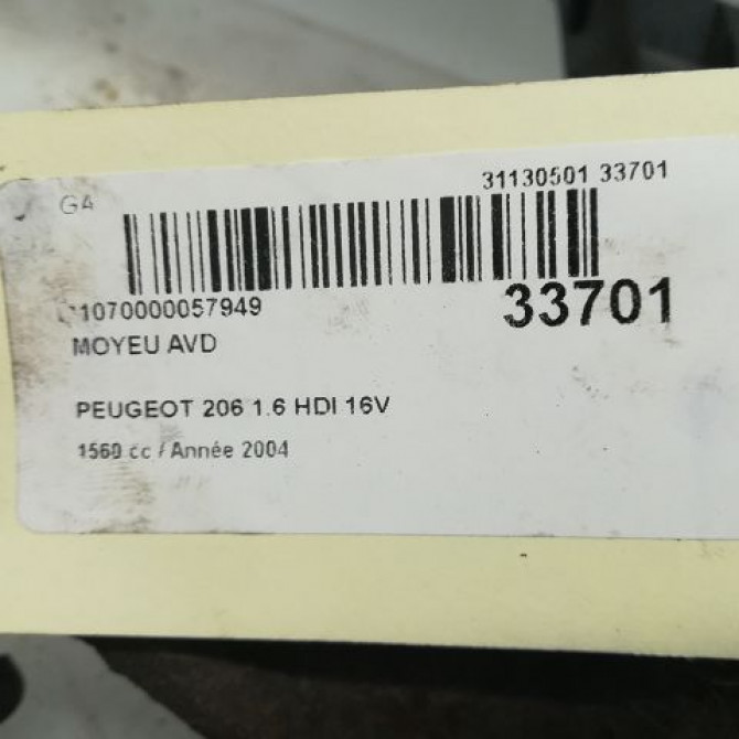 Moyeu avd occasion PEUGEOT 206 Phase 1 09-1998->03-2009 1.6 HDI 16v 335016 4