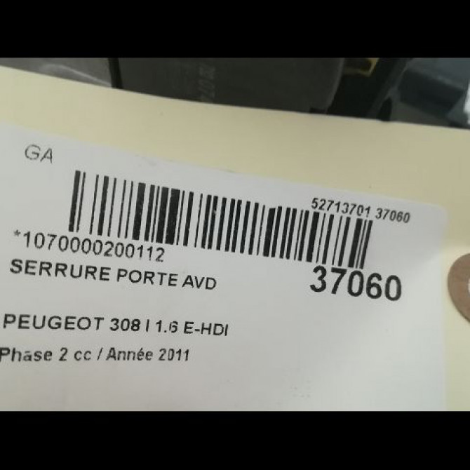 Serrure porte avd occasion PEUGEOT 308 I Phase 2 04-2011->12-2014 1.6 E-HDI 112ch 9800616580 4