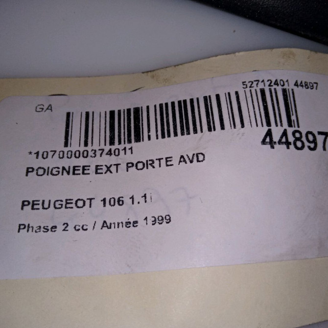 Poignee ext porte avd occasion PEUGEOT 106 Phase 2 04-1996->09-2003 1.1i 9101J5 4