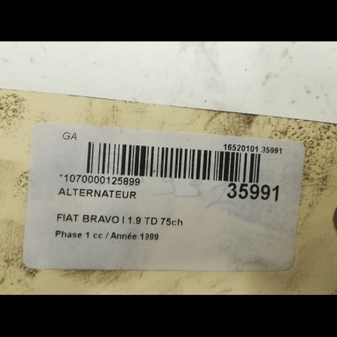 Alternateur occasion FIAT BRAVO I Phase 1 09-1995->12-2001 1.9 TD 75ch 46765837 3