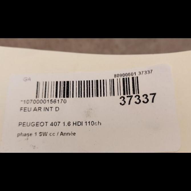 Feu arrière intérieur droit occasion PEUGEOT 407 phase 1 SW 07-2004->07-2008 1.6 HDI 110ch 3
