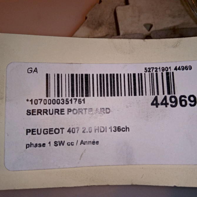 Serrure porte ard occasion PEUGEOT 407 phase 1 SW 07-2004->07-2008 2.0 HDI 136ch 9138V0 5