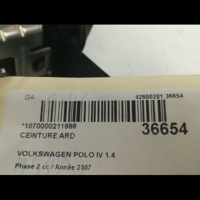 Ceinture arrière droite occasion VOLKSWAGEN POLO IV Phase 2 05-2005->09-2009 1.4 TDI 80ch 6Q0857806ATTM 4
