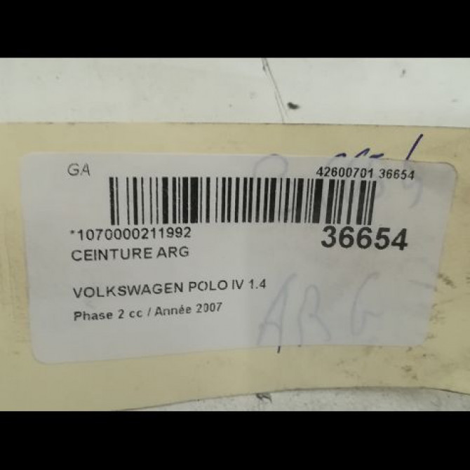 Ceinture arrière gauche occasion VOLKSWAGEN POLO IV Phase 2 05-2005->09-2009 1.4 TDI 80ch 6Q0857805ATTM 4