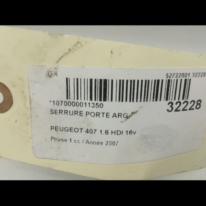 Serrure porte arg occasion PEUGEOT 407 Phase 1 04-2004->07-2008 2.0 HDI 136ch 9137Q7 5
