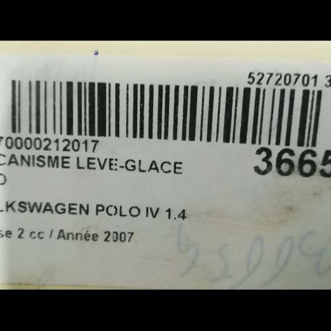 Mecanisme leve-glace arrière droit occasion VOLKSWAGEN POLO IV Phase 2 05-2005->09-2009 1.4 TDI 80ch 3
