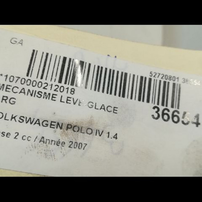 Mecanisme leve-glace arrière gauche occasion VOLKSWAGEN POLO IV Phase 2 05-2005->09-2009 1.4 TDI 80ch 3