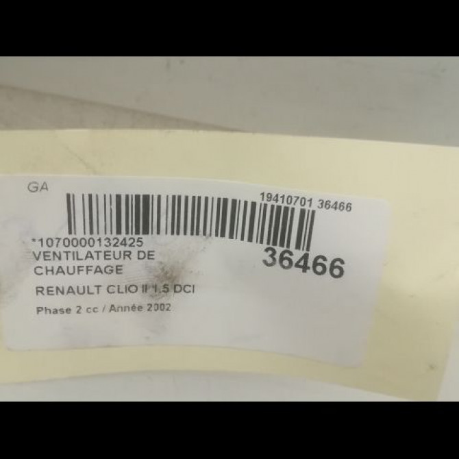 Ventilateur de chauffage occasion RENAULT CLIO II Phase 2 06-2001->07-2006 1.5 DCI 65ch 7701050899 3