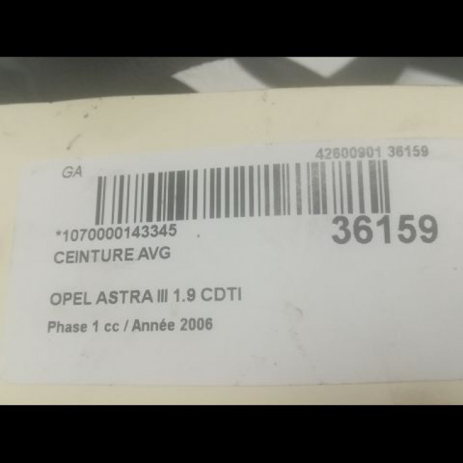 Ceinture avant gauche occasion OPEL ASTRA III ASTRA III Phase 1 2004-04-01->2006-12-31 1.9 CDTI 120ch 13253565 4