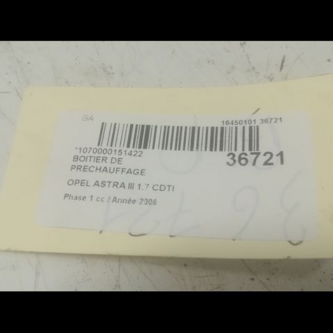 Boitier de préchauffage occasion OPEL ASTRA III ASTRA III Phase 1 2004-04-01->2006-12-31 1.7 CDTI 100ch 93196678 3