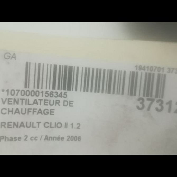 Ventilateur de chauffage occasion RENAULT CLIO II Phase 2 06-2001->07-2006 1.2 3