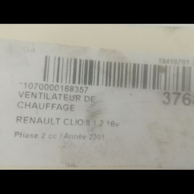Ventilateur de chauffage occasion RENAULT CLIO II Phase 2 06-2001->07-2006 1.2 16v 7701049076 3