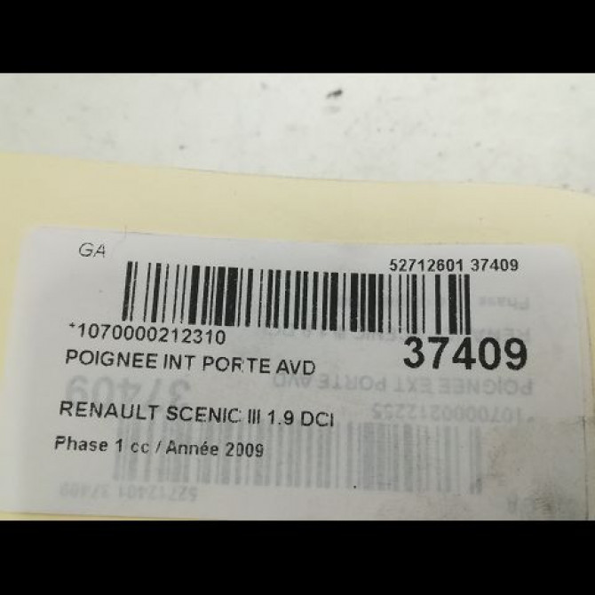 Poignee int porte avd occasion RENAULT SCENIC III Phase 1 04-2009->11-2011 1.9 DCI 130ch 806710007R 3