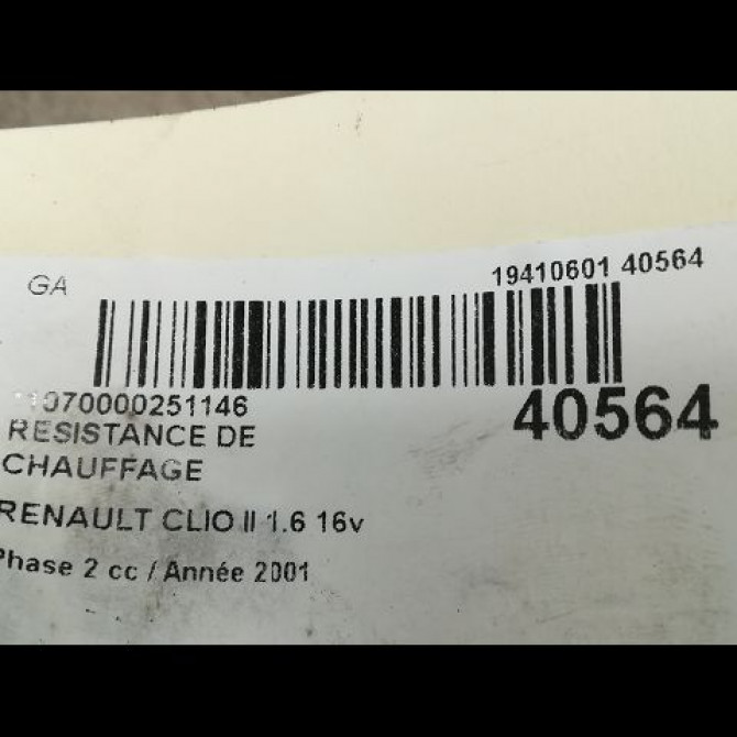 Resistance de chauffage occasion RENAULT CLIO II Phase 2 06-2001->07-2006 1.6 16v 7701206351 2