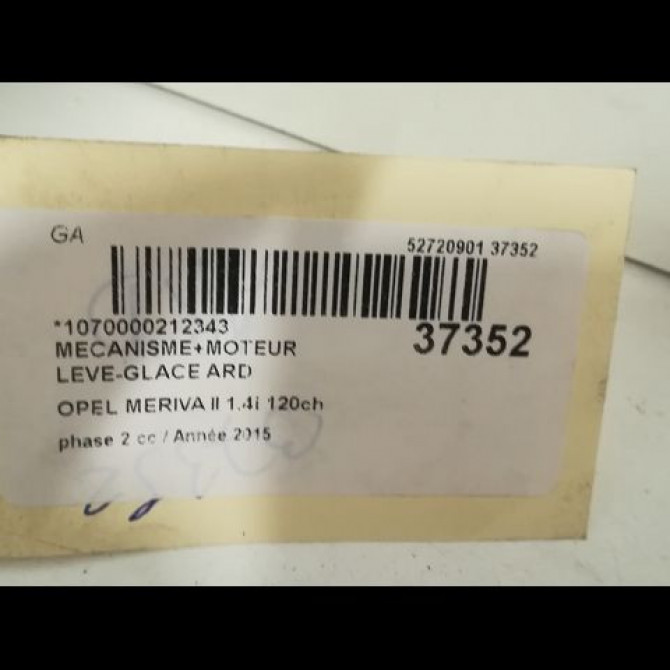 Mecanisme+moteur leve-glace ard occasion OPEL MERIVA II phase 2 11-2013->... 1.4i 120ch 93168807 3