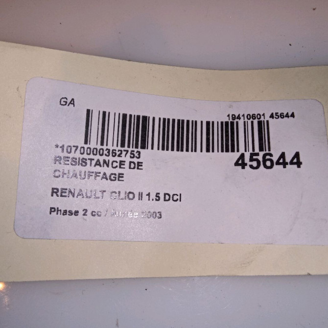 Resistance de chauffage occasion RENAULT CLIO II Phase 2 06-2001->07-2006 1.5 DCI 65ch 4