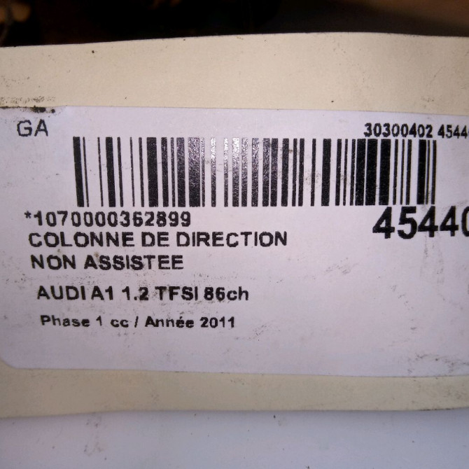 Colonne de direction non assistee occasion AUDI A1 Phase 1 06-2010->03-2015 1.2 TFSI 86ch 6R1419502J 5