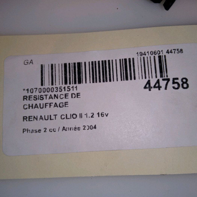 Resistance de chauffage occasion RENAULT CLIO II Phase 2 06-2001->07-2006 1.2 16v 7701067033 3