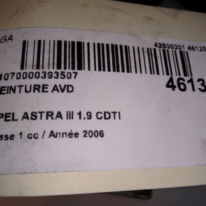 Ceinture avant droite occasion OPEL ASTRA III ASTRA III Phase 1 2004-04-01->2006-12-31 1.9 CDTI 120ch 13253566 4