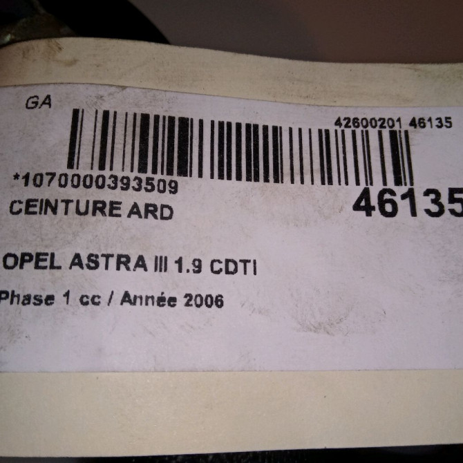 Ceinture arrière droite occasion OPEL ASTRA III ASTRA III Phase 1 2004-04-01->2006-12-31 1.9 CDTI 120ch 13253564 4