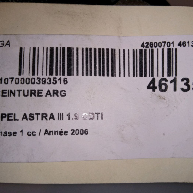 Ceinture arrière gauche occasion OPEL ASTRA III ASTRA III Phase 1 2004-04-01->2006-12-31 1.9 CDTI 120ch 13253563 4
