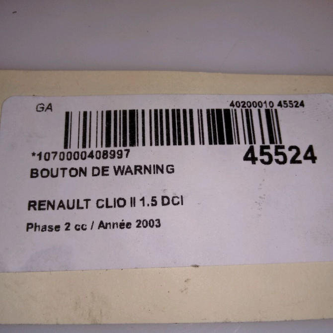 Bouton de warning occasion RENAULT CLIO II Phase 2 06-2001->07-2006 1.5 DCI 65ch 5