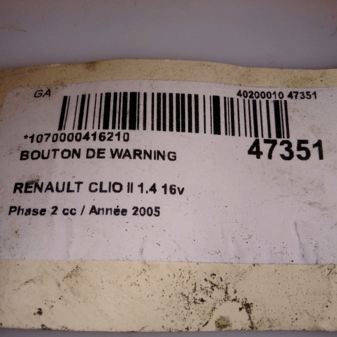 Bouton de warning RENAULT CLIO 1 PHASE 3 Essence occasion