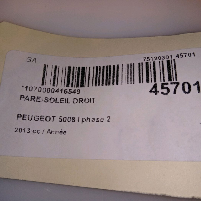 Pare-soleil droit occasion PEUGEOT 5008 I phase 2 09-2013->... 16115133BJ 5