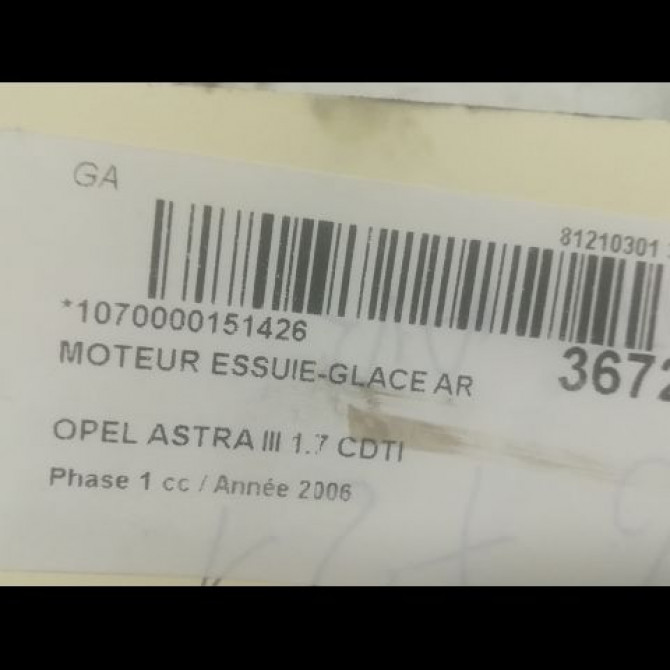 Moteur essuie-glace arrière occasion OPEL ASTRA III ASTRA III Phase 1 2004-04-01->2006-12-31 1.7 CDTI 100ch 93179057 3