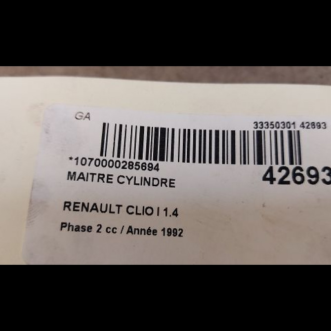 Maitre cylindre occasion RENAULT CLIO I Phase 2 03-1994->03-1996 1.4 7700793558 3