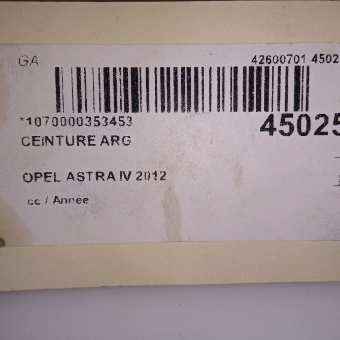 Ceinture arrière gauche occasion OPEL ASTRA IV 13380210 4