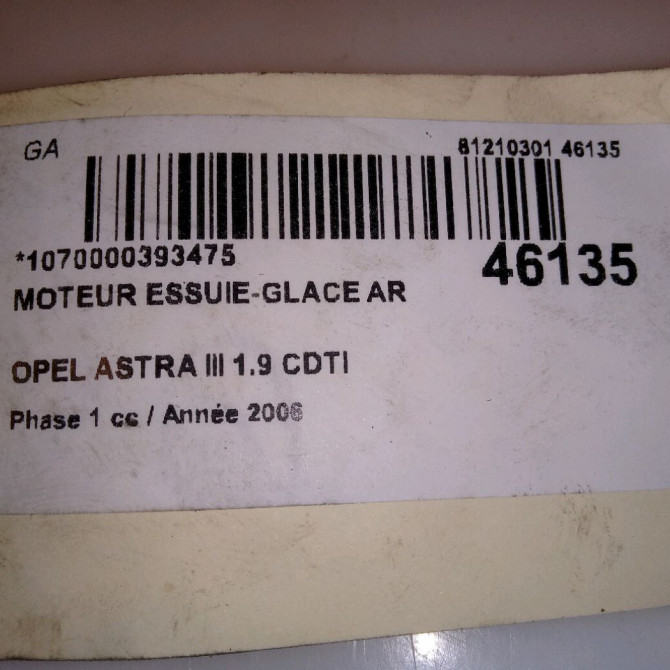 Moteur essuie-glace arrière occasion OPEL ASTRA III ASTRA III Phase 1 2004-04-01->2006-12-31 1.9 CDTI 120ch 93179057 5