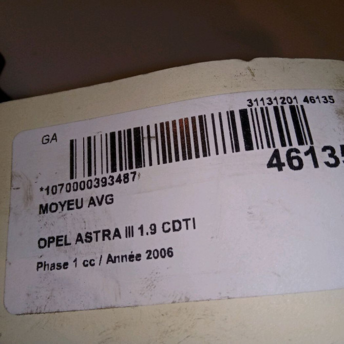Moyeu avg occasion OPEL ASTRA III ASTRA III Phase 1 2004-04-01->2006-12-31 1.9 CDTI 120ch 93188477 4