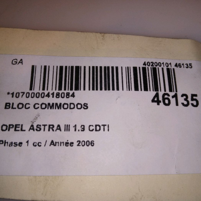 Bloc commodos occasion OPEL ASTRA III ASTRA III Phase 1 2004-04-01->2006-12-31 1.9 CDTI 120ch 5