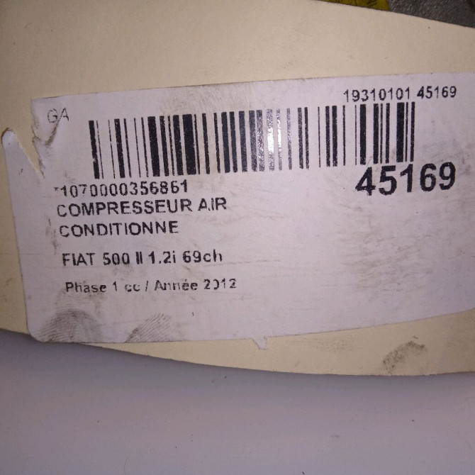 Compresseur air conditionne occasion FIAT 500 II 500 II Phase 1 2007-07-01->2016-03-31 1.2i 69ch 71785268 5