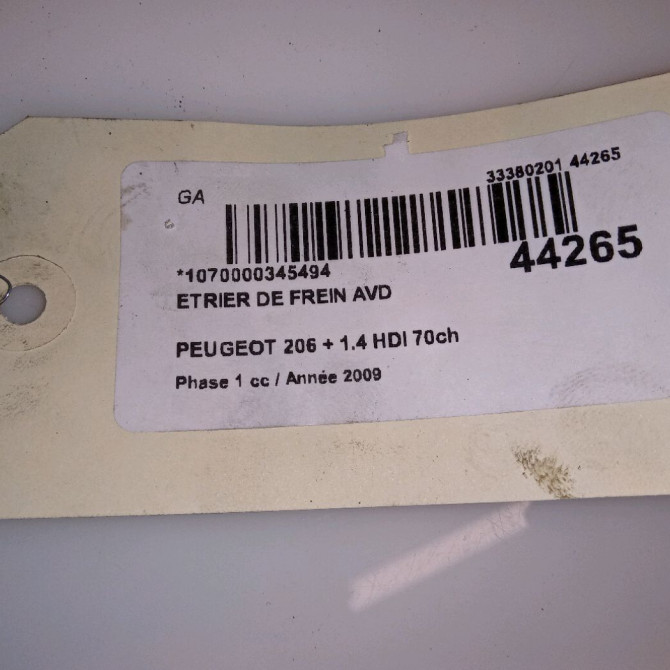 Etrier de frein avant droit occasion PEUGEOT 206 + Phase 1 03-2009->05-2013 1.4 HDI 70ch 4400N9 4